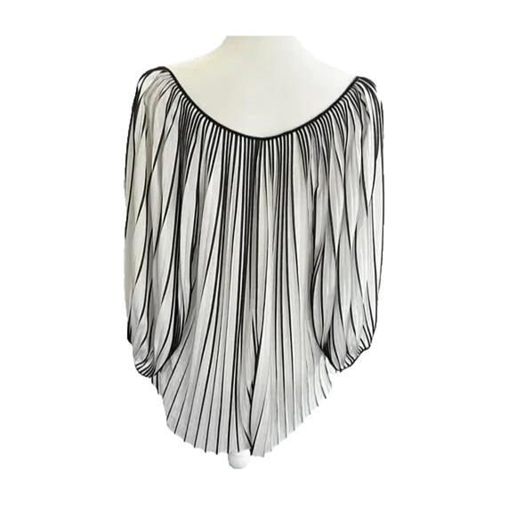 DVF Diane Von Furstenberg New Keoni Pleated Blouse Top Black White 3/4 8 - Picture 3 of 9